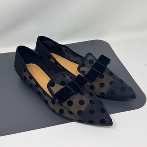 J CREW Black Polka Dot Velvet Bow Pointed Toe Flats